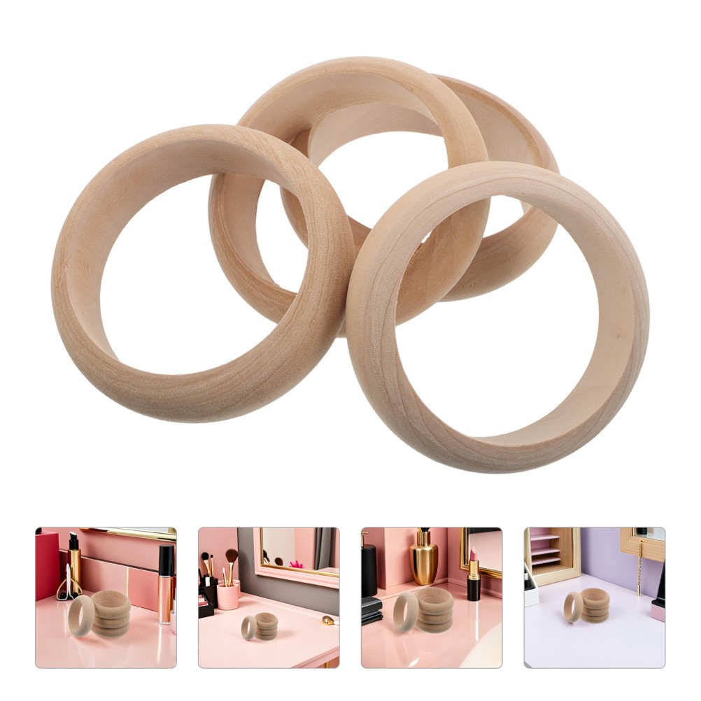  4pcs Wooden Bangle Bracelet - Log Retro Macrame Rings Unfinished Smooth Wood
