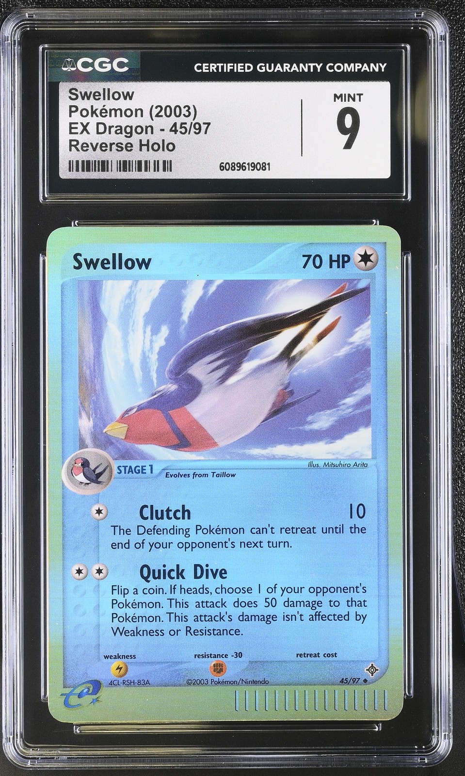 CGC 9 MINT Swellow 2003 EX Dragon 45/97 Reverse Holo Pokemon Card