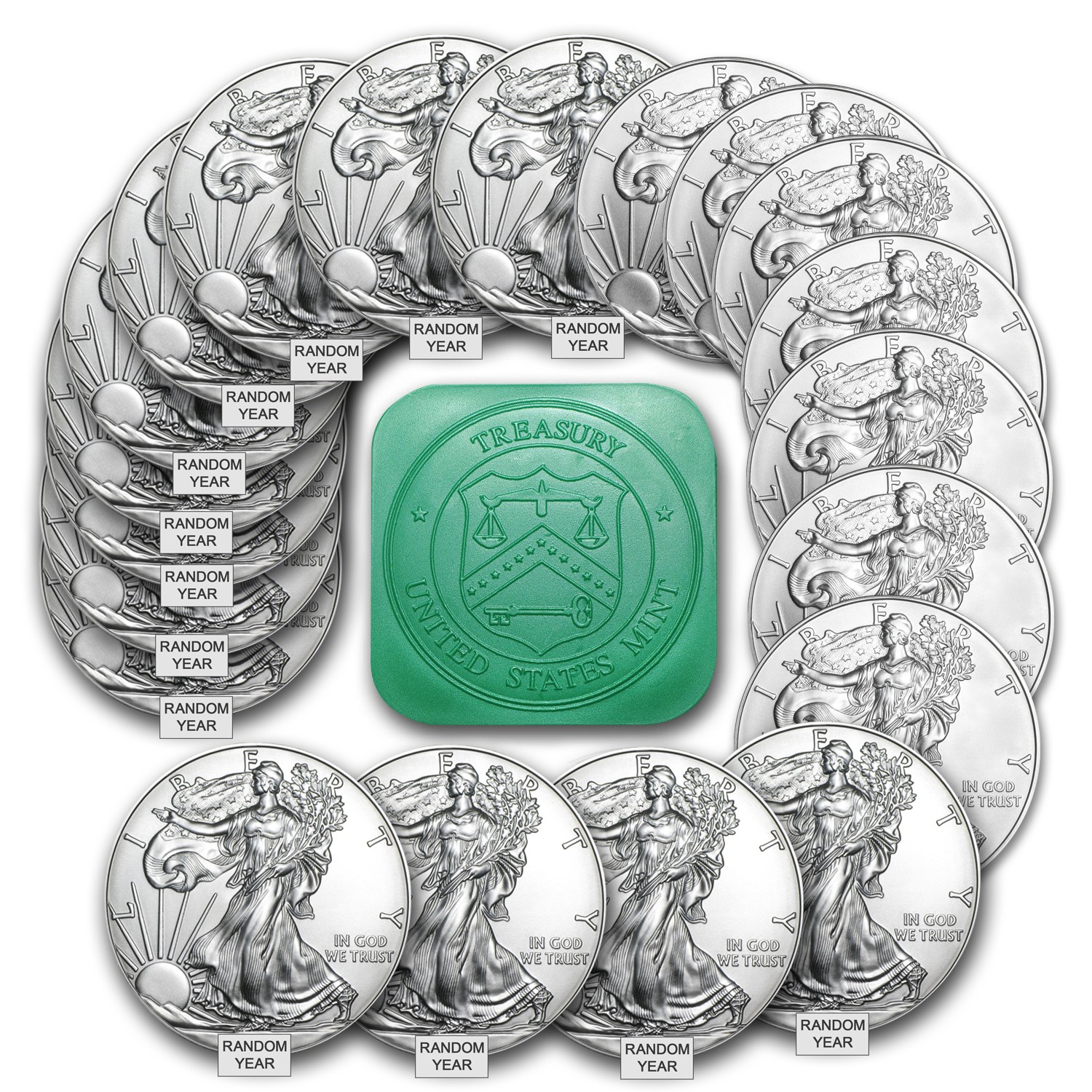 US Mint 1 oz American Silver Eagle Coin BU (Tube of 20, Random Year) .999 Fine