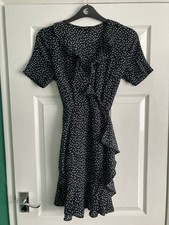 Womens F&F Black And White Polka Dot Dress With Belt Size 12