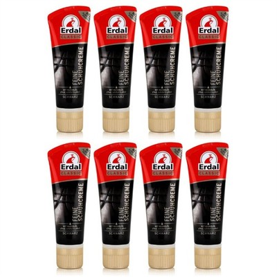 Erdal Tubencreme Schwarz 75 ml mit Mandelöl Tube Schwamm Glanz ohne Polieren 8 x