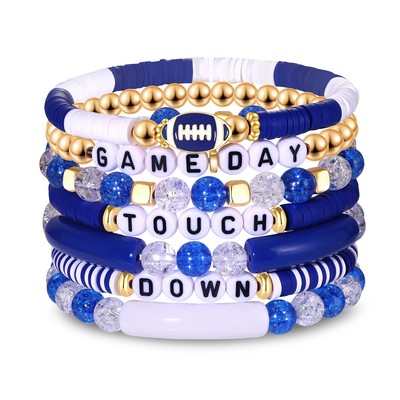 Spieltag Fußball Armbänder weiß blau Perlen Heishi Armbänder Spieltag Accessoire