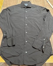 Gutteridge Dress Shirt Sz 15.75 Solid Brown Stretch Poly Cotton Italy Made