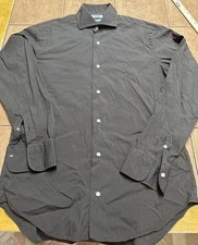 Gutteridge Dress Shirt Sz 15.75 Solid Brown Stretch Poly Cotton Italy Made