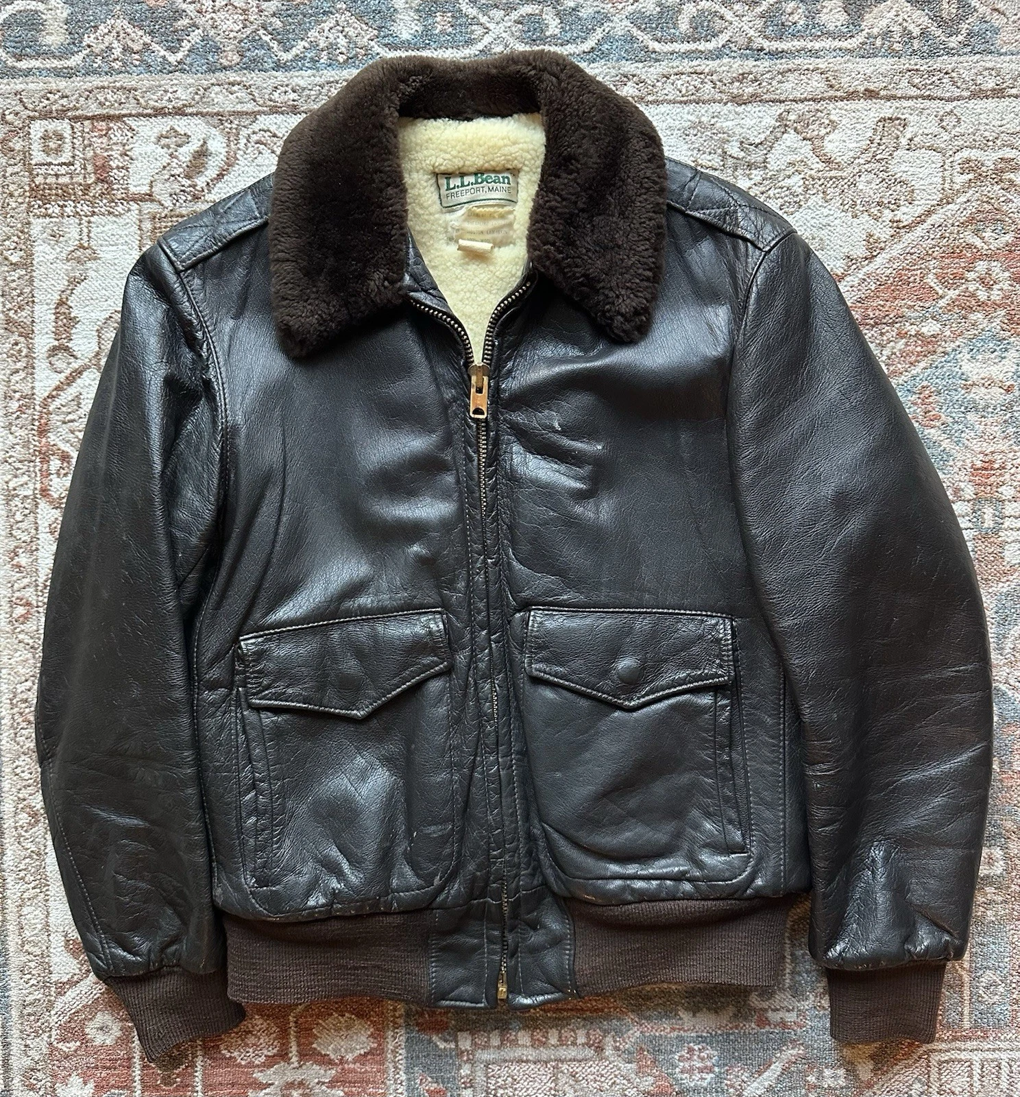 VTG Vintage LL Bean Flying Tiger Goatskin Bomber Jacket - size 38 USA image 2
