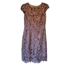 Adrianna Papell Purple Lace Sheath Dress Womens 4 Cap Sleeve Formal Lined Classy