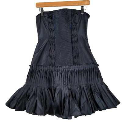 BCBGMAXAZRIA Dress Women's 2 Navy Strapless Pleated Ruffle Hem Cocktail Party