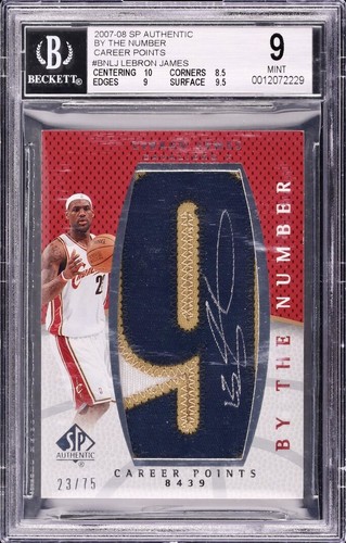 2007 SP Authentic LEBRON JAMES (Jersey #23/75) By The Number Patch Auto BGS 9/10