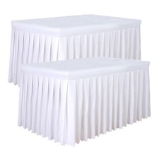 Tina's 2 Pack 6ft White Polyester Tablecloth, Fitted Table Covers for 6 Foot ...