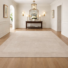 Hand Tufted Wool Area Rug 13x13 Ft Beige Solid Border Carpet for Hall Living Rug