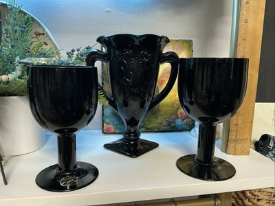 LE SMITH Glass Black Amethyst Trophy Vase Dancing Nymphs-1930 s Noritake Novus