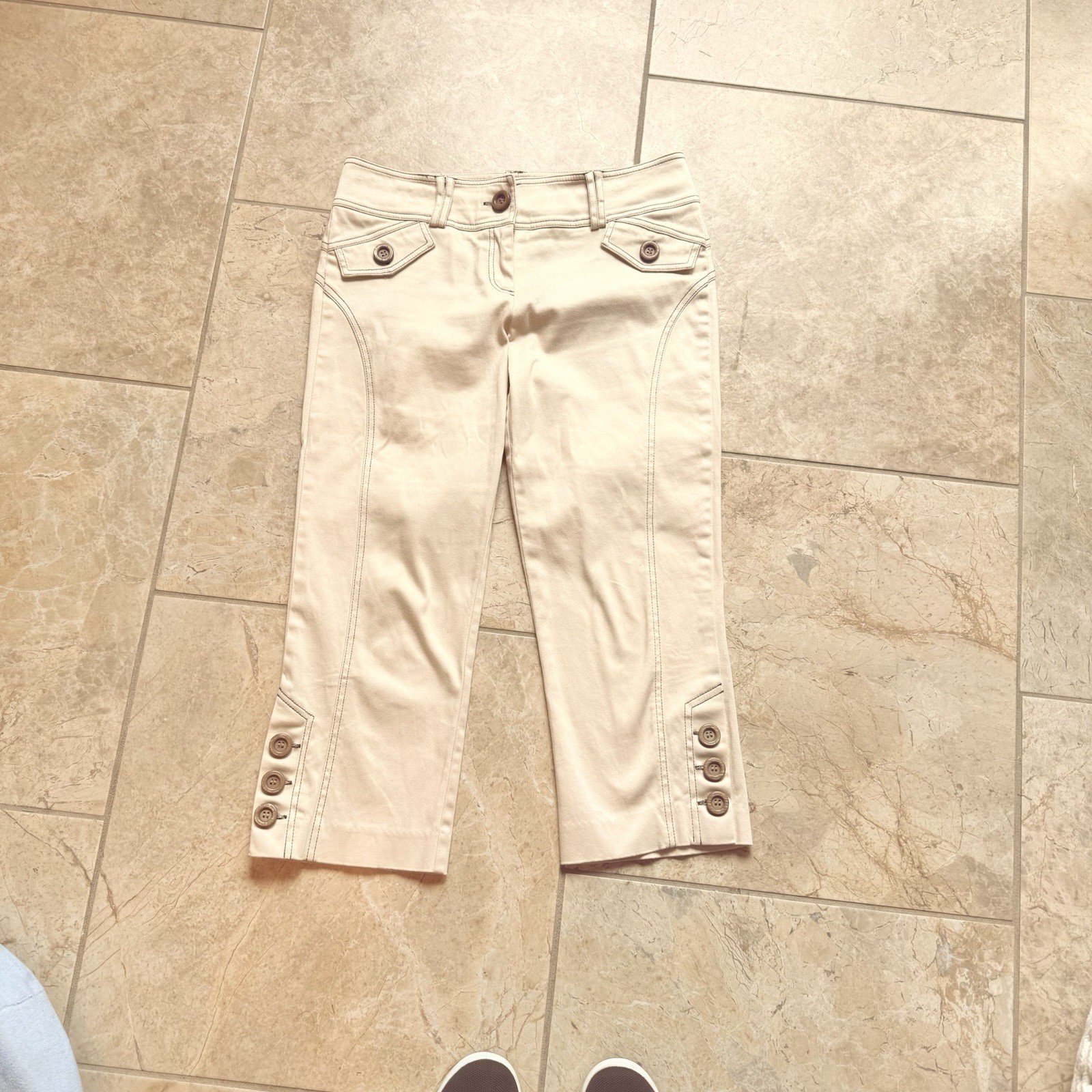 Vintage Cache Beige Capris with Button Details Si… - image 2