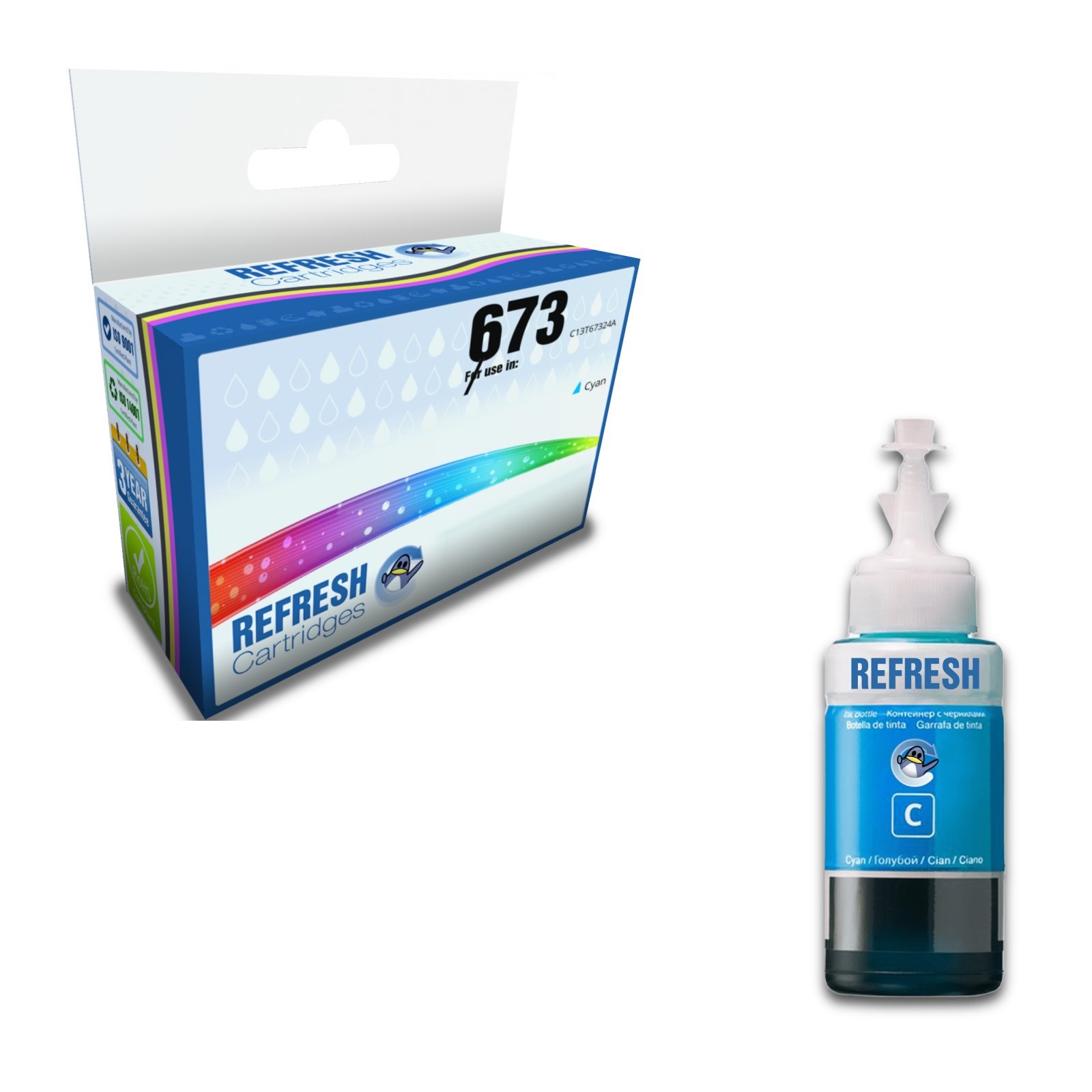 Remanufactured T6732 (C13T67324A) Cyan Ink Refill Bottle Replacement for Epson Printers - Image 2