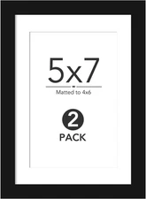 2 Pack Black 5X7 Matted Picture Frames, Display 4X6 Photos with Mat or 5X7 witho