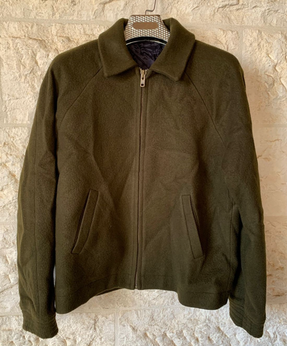Vintage woollen wool classic olive green raglan jacket sweater 42R M - Picture 1 of 10