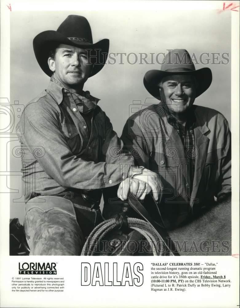 1991 Press Photo Actors Patrick Duffy and Larry Hagman star in 