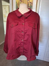 DG2 by Diane Gilman Red Denim Jacket Stretch Women's Size 3X Pockets Buttons 