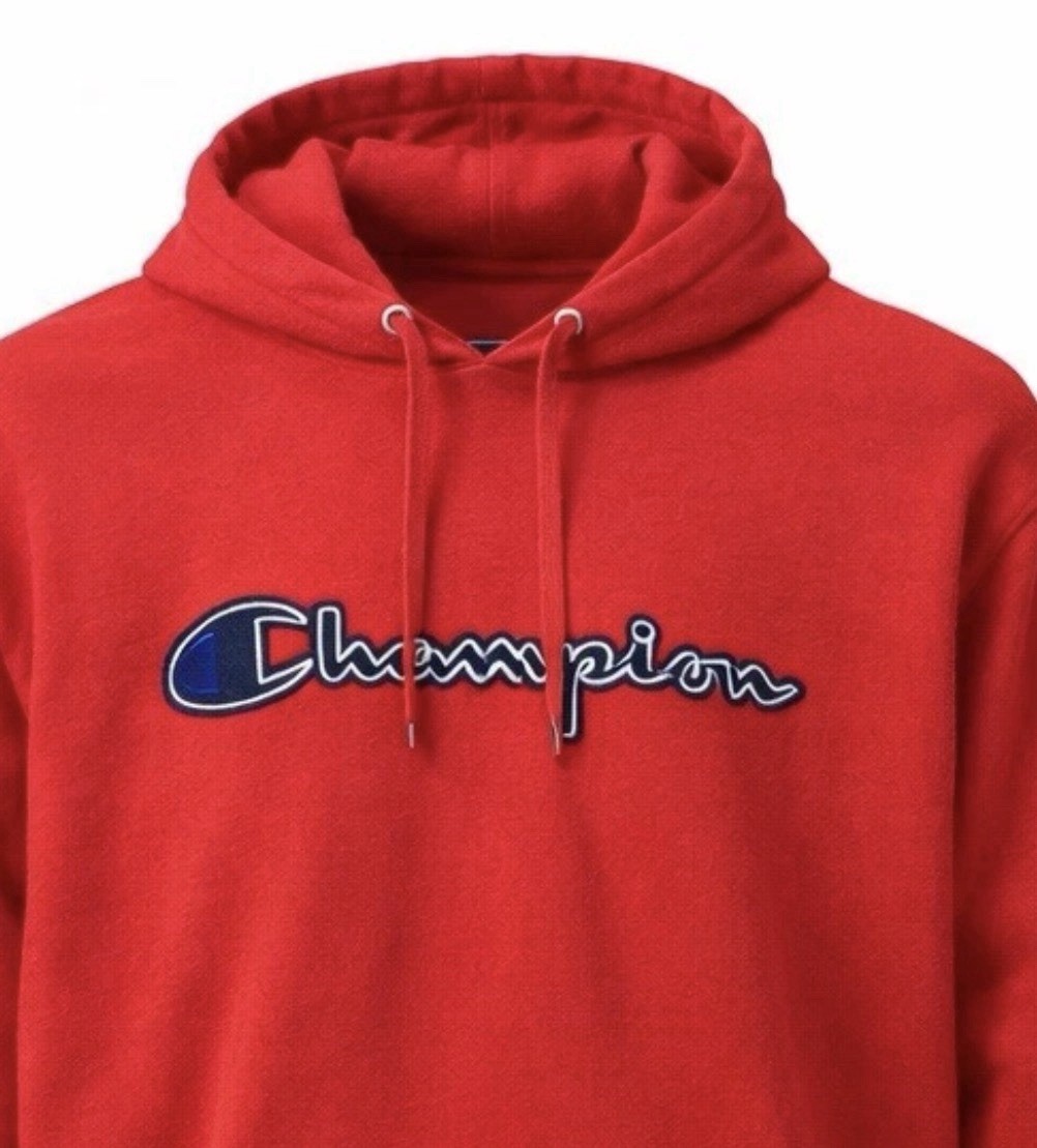 Champion Hoodie Mens XL Red Script Logo Pullover Sweatshirt Streetwear