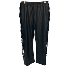 Black Faux Leather Stretch Fringe Flare Pants Size Large No Tag
