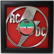 AC/DC Black Wood Framed Laser Cut Silver Lp Shadowbox