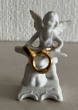 Cake topper bianco vintage angelo bisque con anello oro figura decorazione 2'