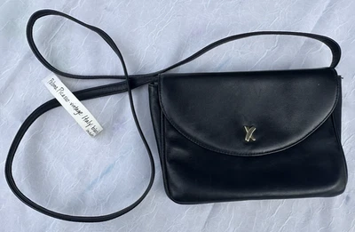 Vintage PALOMA PICASSO Italy Black Leather Shoulder Sling Handbag Crossbody Bag - Image 1 of 4