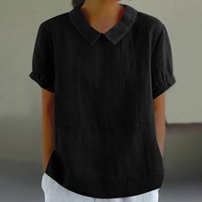Plus Size Ladies Summer Short Sleeve Tee Casual Loose//Shirts Cotton Tops Blouse