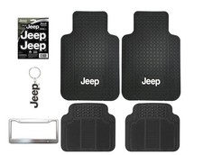 New 7 Pc Licensed Jeep Tough Rubber Floor Mats Cover Key Chain Plate Frame New 7 Pc Licensed Jeep Tough Rubber Floor Mats Cover Key Chain Plate Frame