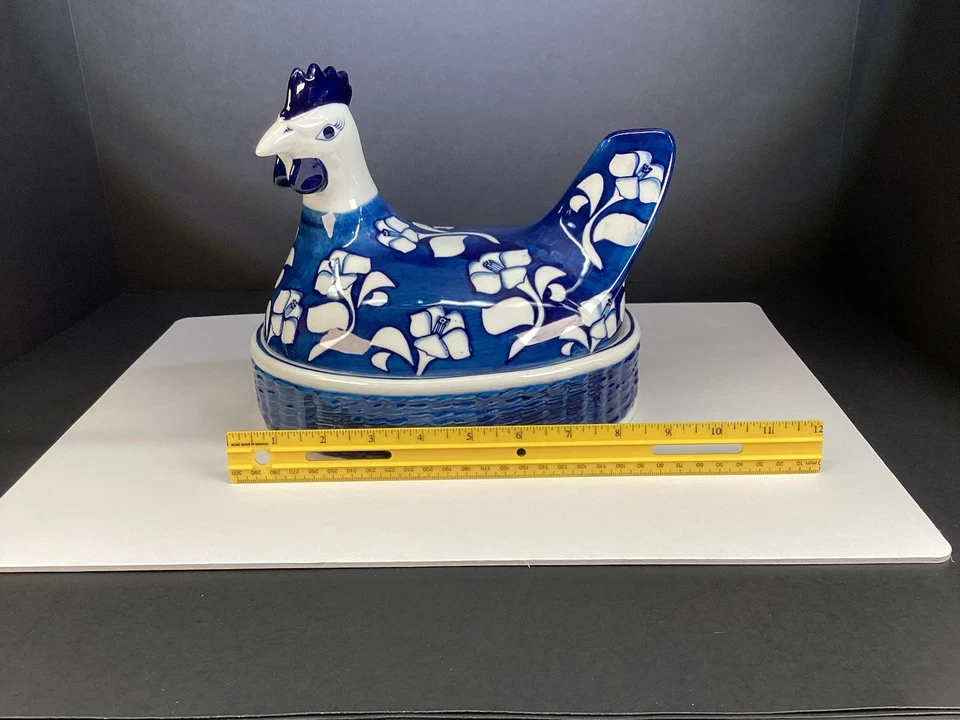 Villeroy & Boch Gallo pollo pollo calentador de huevos (calentador de huevos) azul blanco floral Foto 2 de 4