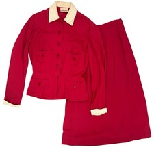 1940s Don-a-Tog Red Suit Set Blazer Skirt Crown Zipper Vintage 2 Piece