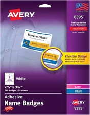 Avery Flexible Printable Name Badges 2-1/3 x 3-3/8 Rectangle White 5 Pack