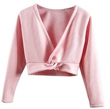 Girls Ballet Wrap Tops Kids Long Sleeve Dance Sweater,Velvet Inner 2-4T Pink