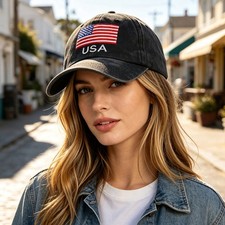 USA Flag Embroidered Vintage Washed Baseball Cap   Distressed Cotton Patriotic D