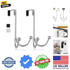 2Packs Over the Door Double Hanger Hooks, Metal Twin Hooks Organizer for Hang...