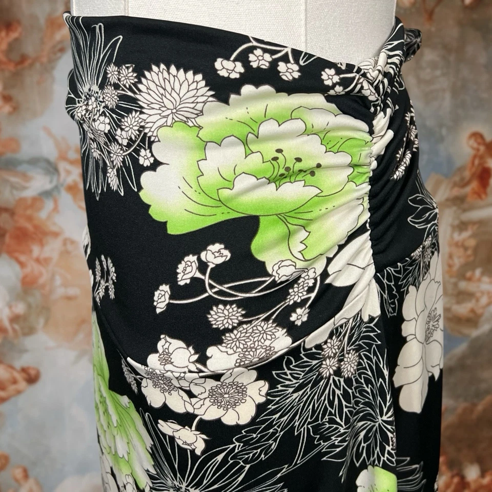 Falda midi floral negra y verde vintage años 90 Y2K talla L 30”-32” cintura boho hada Foto 3 de 4