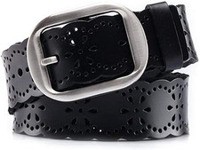 Women's Hollow Flower Genuine Leather Belt for Jeans Pants Wide Belt for Ladies