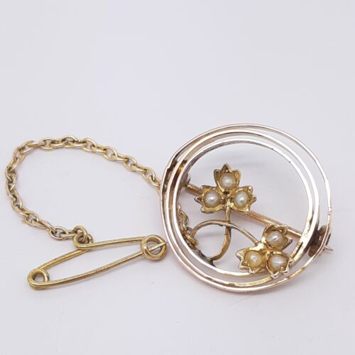 Round Floral Brooch Seed Pearls 9ct Solid Rose Gold Antique Vintage Australian
