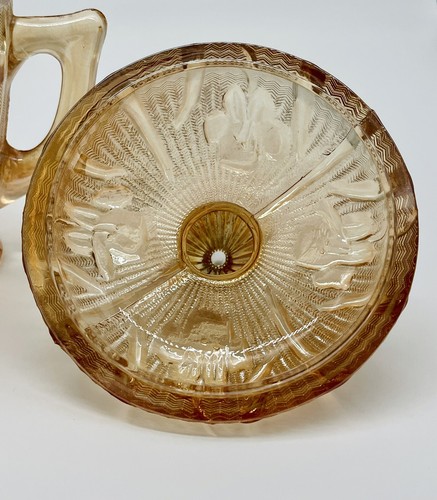 Vintage Jeanette Iris Herringbone Carnival Glass Iridescent Marigold Cream Sugar - Picture 15 of 17