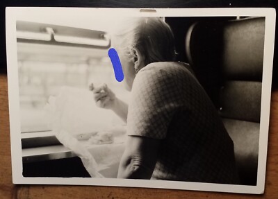 older woman at cake? Eating in a Train Compartment - Train Railway - 1973 Photo