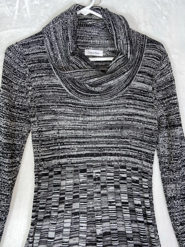 Calvin Klein Sweater Dress Womens S Heather Gray Ribbed Fit Flare Career Classic - Image 2 of 4
