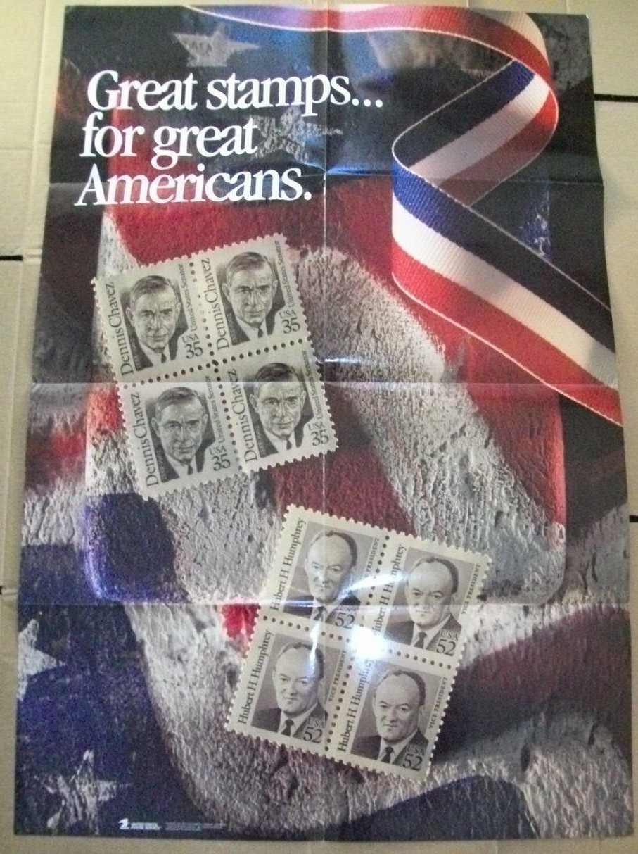 1991 Postal Service USPS poster 706 for Hubert Humphrey D Chavez 24 x