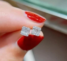 14K White Gold Plated 2Ct Baguette Cut Lab Created Diamond Stud Earring's