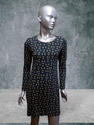 Marimekko Nami Cotton Nave Blue Long Sleeve Dress Size M