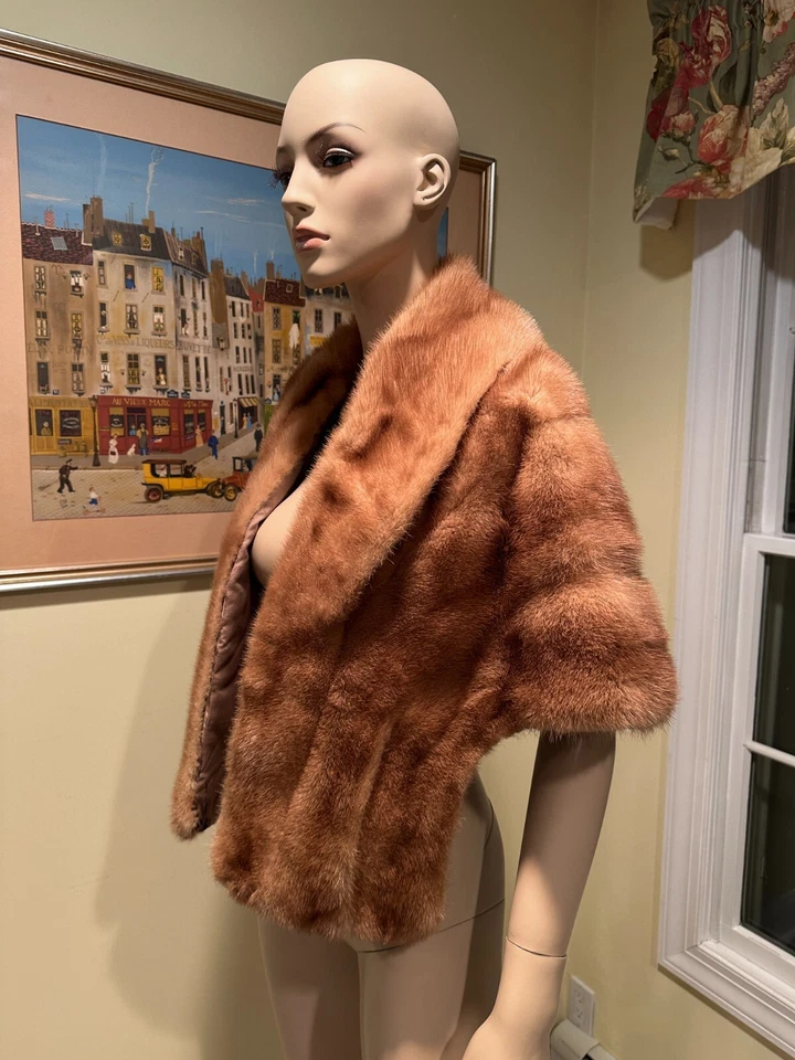 Visón Rubio Miel Real ESTOLA DE PIEL ENVOLTURA DE NOCHE HOMBRO Chal ENCOGERSE DE HOMBROS Capa Nupcial! Foto 2 de 4