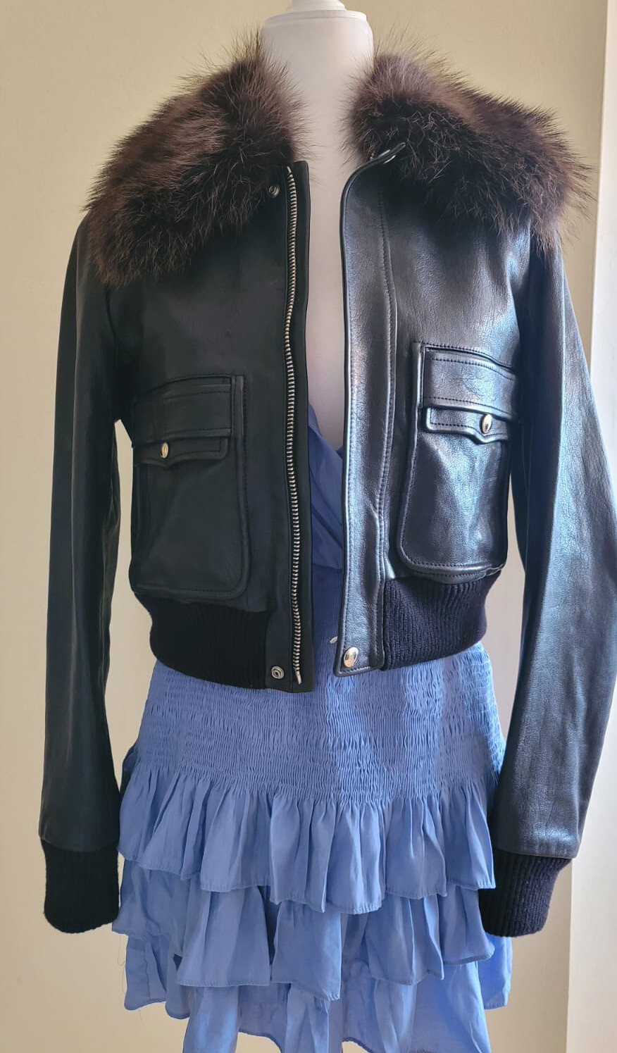 GIVENCHY NWOT $5999, Black Leather Jacket , Removable Real Fur Collar US10(FR42) image 2