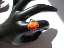 RED SPINY OYSTER SHELL STERLING SILVER RING