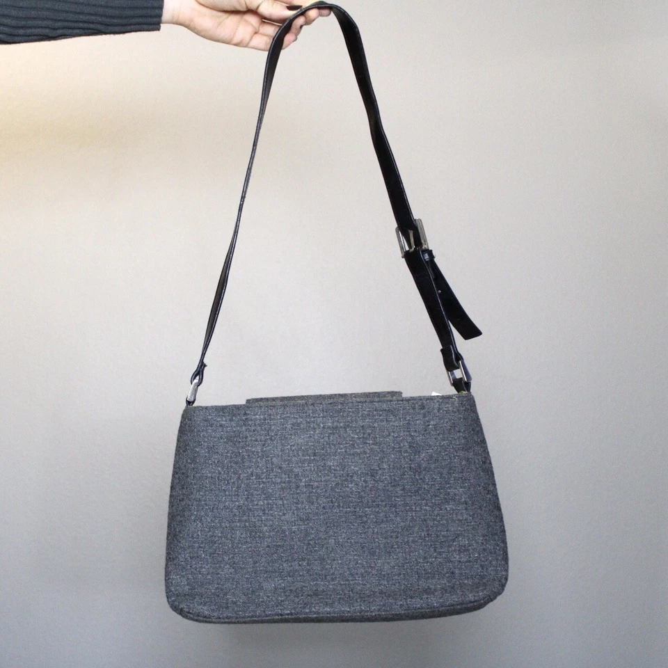 Wool Blend Shoulder Bag 22 x 12 x 2.5 in Gray Purse Medium Size Classic Neutral - Image 3 of 4