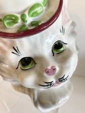 Cabeza de Gato Persa Blanco con Sombrero Maceta/Jarrón Retro Gatito Mcm Decoración De Colección