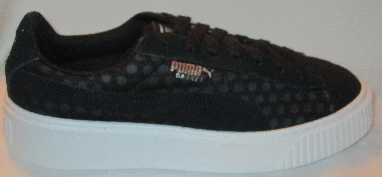 WOMEN'S PUMA BASKET PLATFORM DE BLACK/BLACK/WHITE SHOES SIZE 7 WOMEN'S PUMA BASKET PLATFORM DE BLACK/BLACK/WHITE SHOES SIZE 7