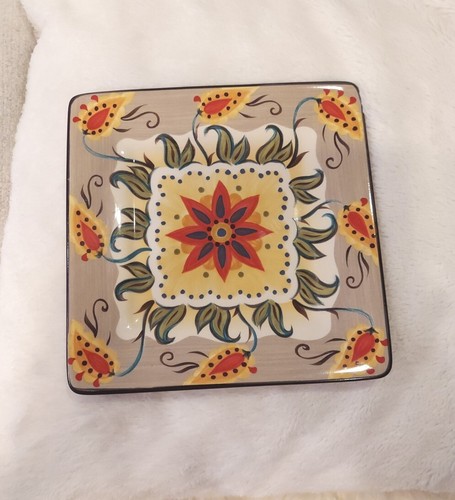 Tabletops Gallery Odessa Square Salad Plate 8”x 8” Hand Painted & Crafted - Picture 2 of 3